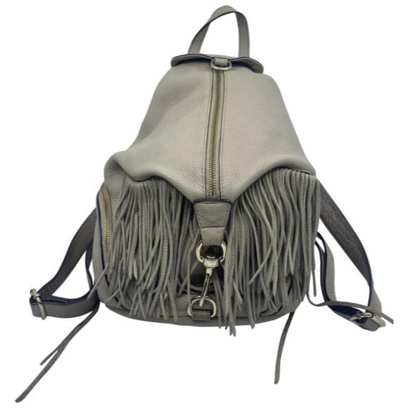 Rebecca Minkoff Stevie Julian Fringe Nubuck Gray Leather Backpack - Picture 1 of 12